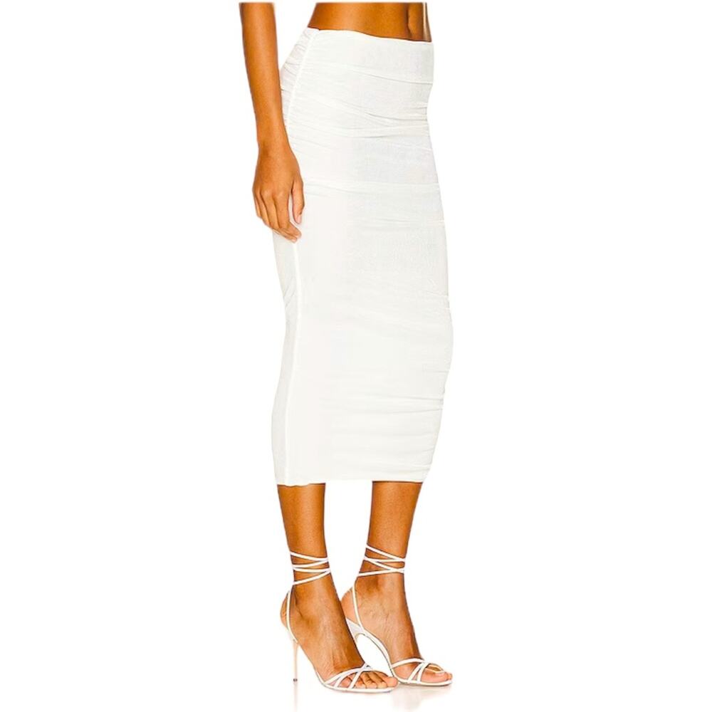 NWT SER•O•YA Julia Midi White Ruched Bodycon Skirt Size XSmall